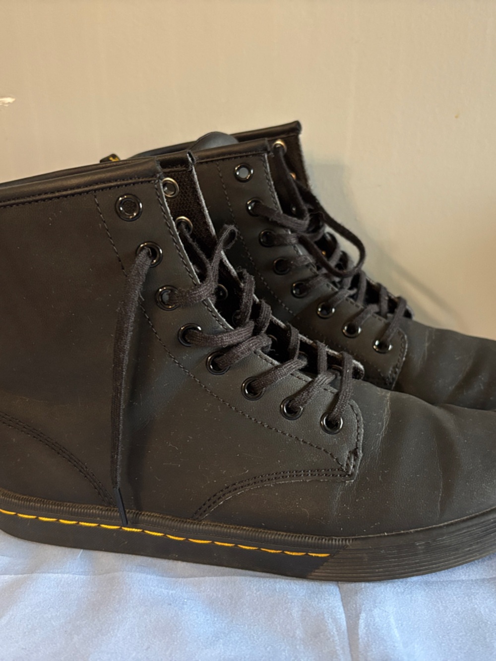 Dr. Martens Black Ankle Boots with Yellow Stitching